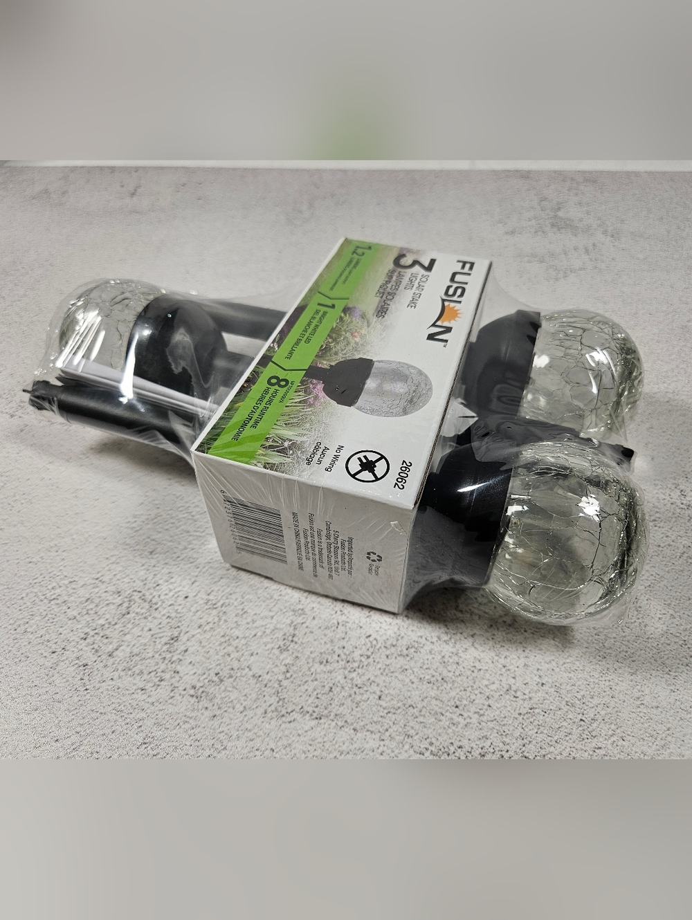 NEW 3 Fusion Solar LED Pathway Lights, Black Finish, Crackle Glass Ball 13" High - Picture 4 of 4